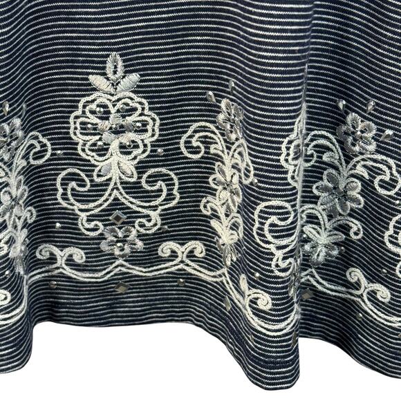 Alfred Dunner X-Large Top Striped Floral Embroidered 3/4 Sleeve Stretch Slits - Picture 3 of 9
